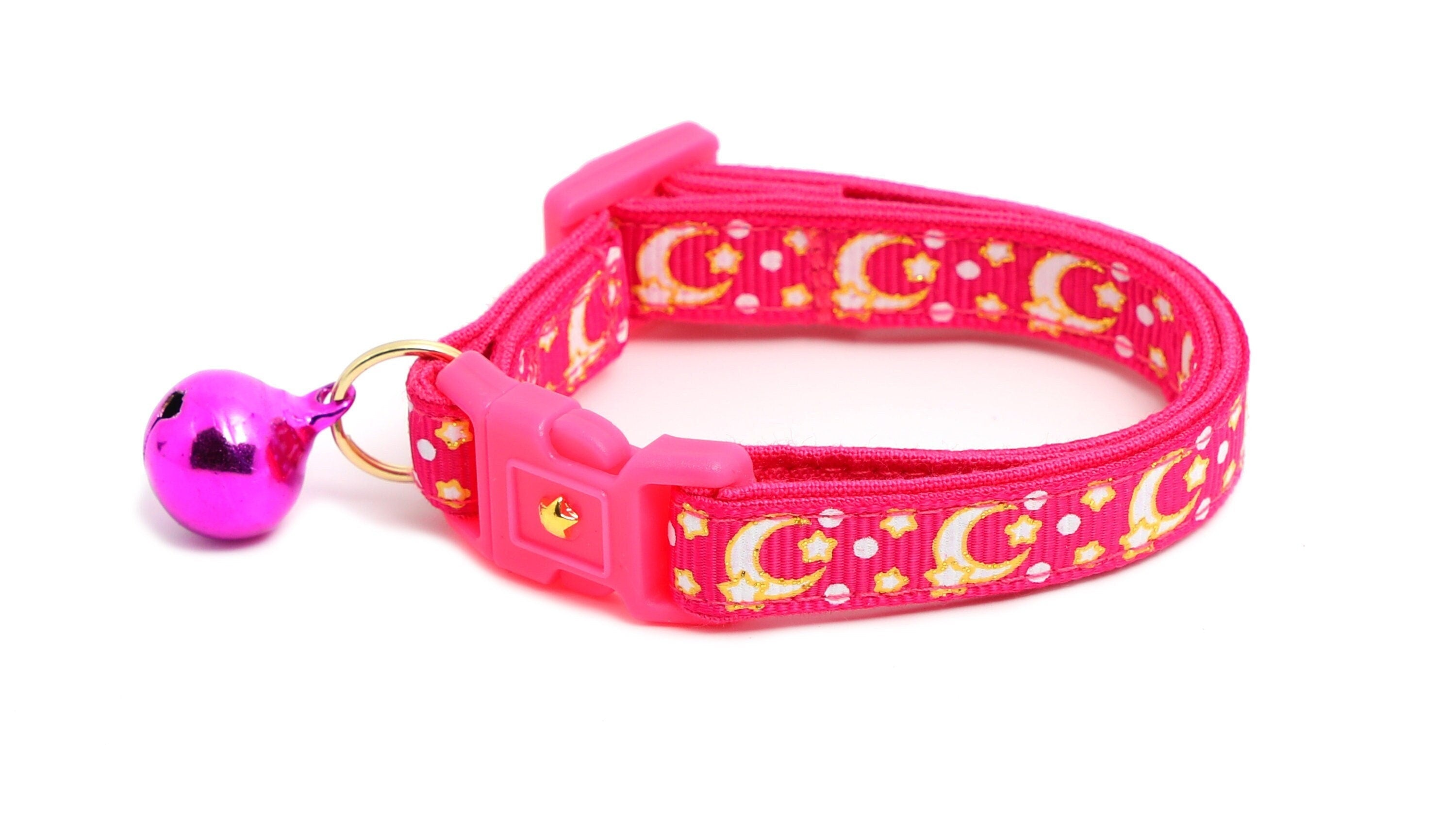 Gold Moons and Stars on Hot Pink Cat Collar-0