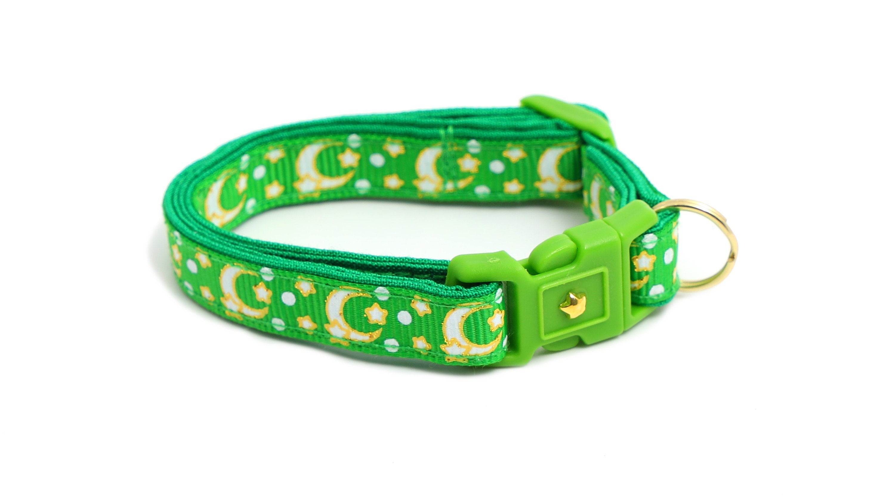 Gold Moons and Stars on Kelly Green Cat Collar-8