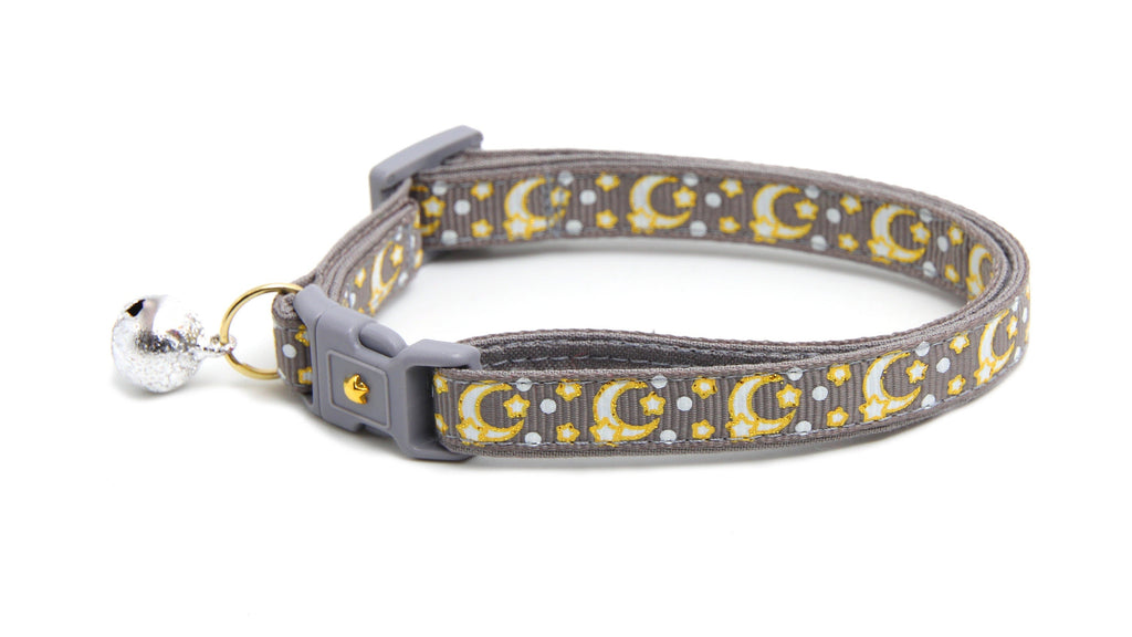 Gold Moons and Stars on Silver Cat Collar-3