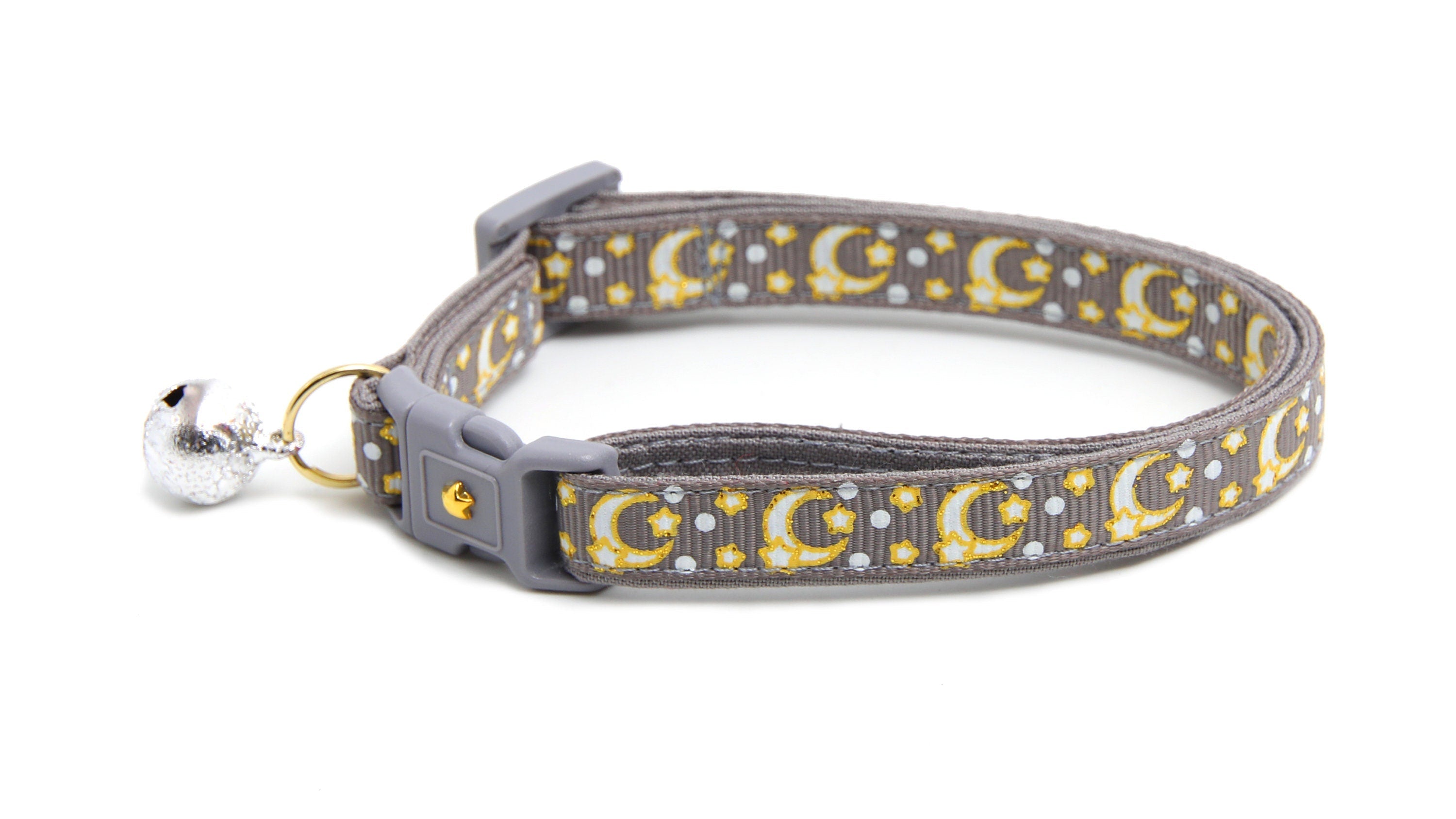 Gold Moons and Stars on Silver Cat Collar-3