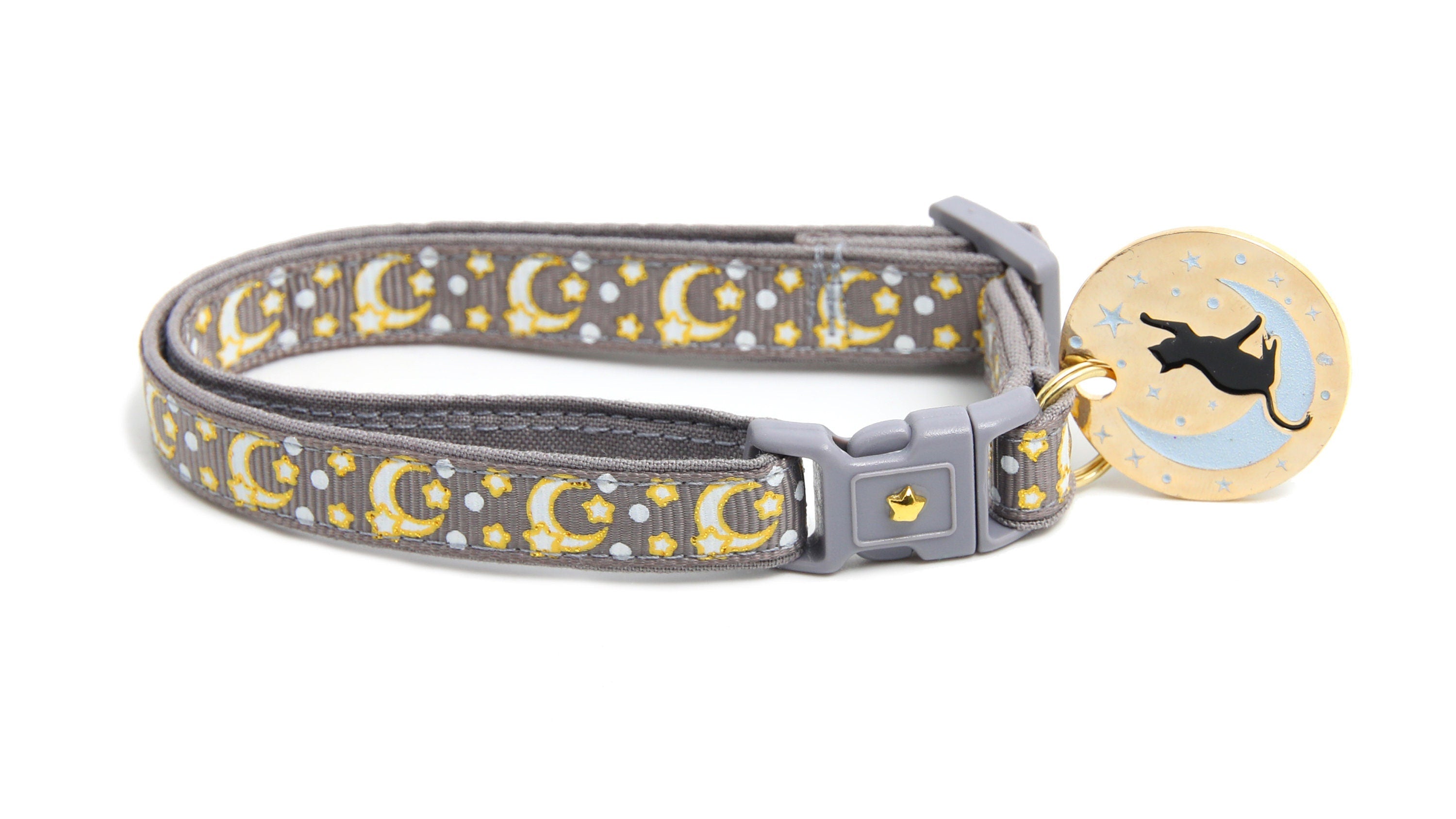 Gold Moons and Stars on Silver Cat Collar-4