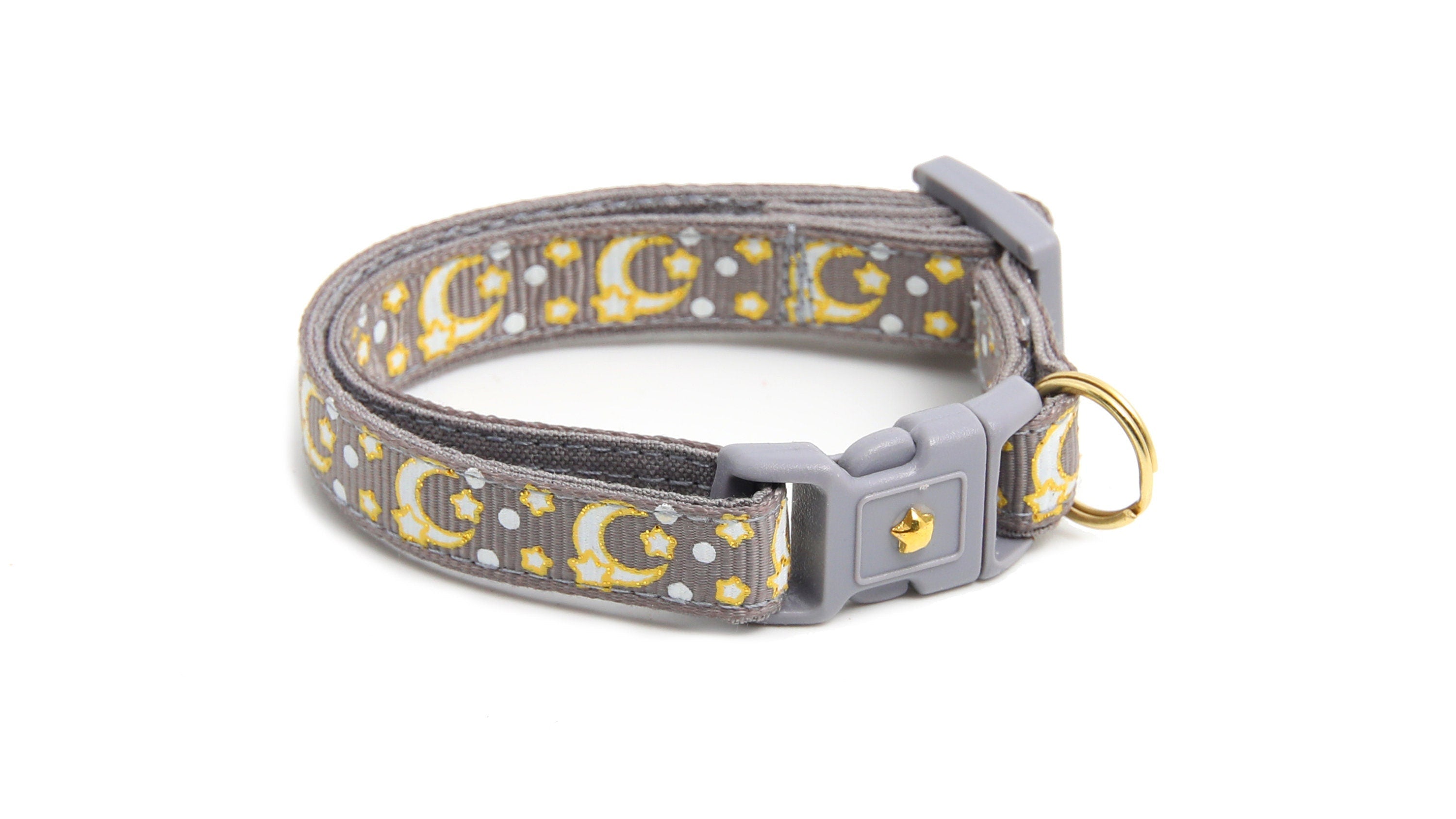 Gold Moons and Stars on Silver Cat Collar-8