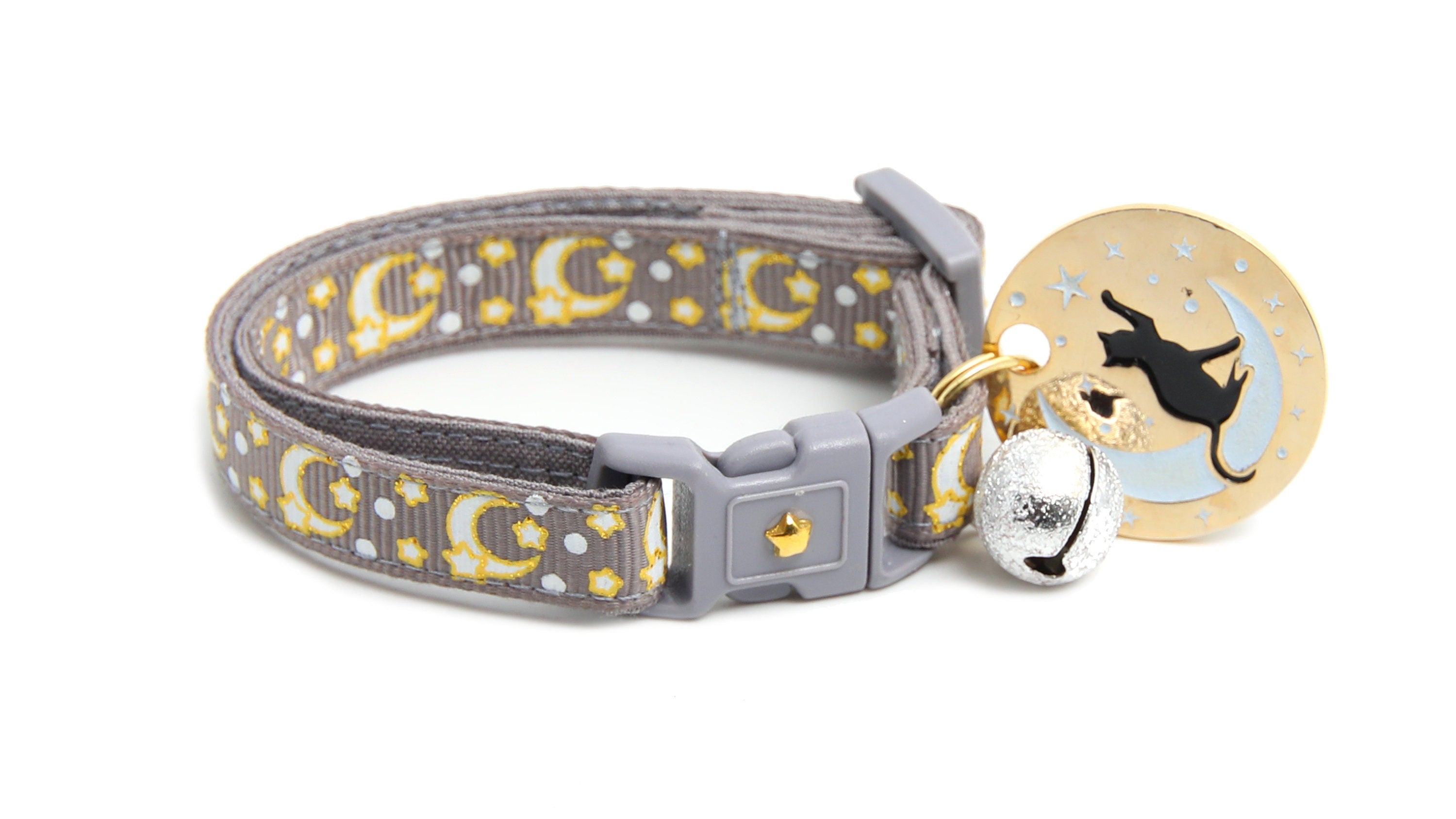 Gold Moons and Stars on Silver Cat Collar-5