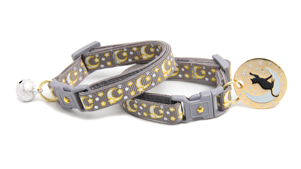 Gold Moons and Stars on Silver Cat Collar-2