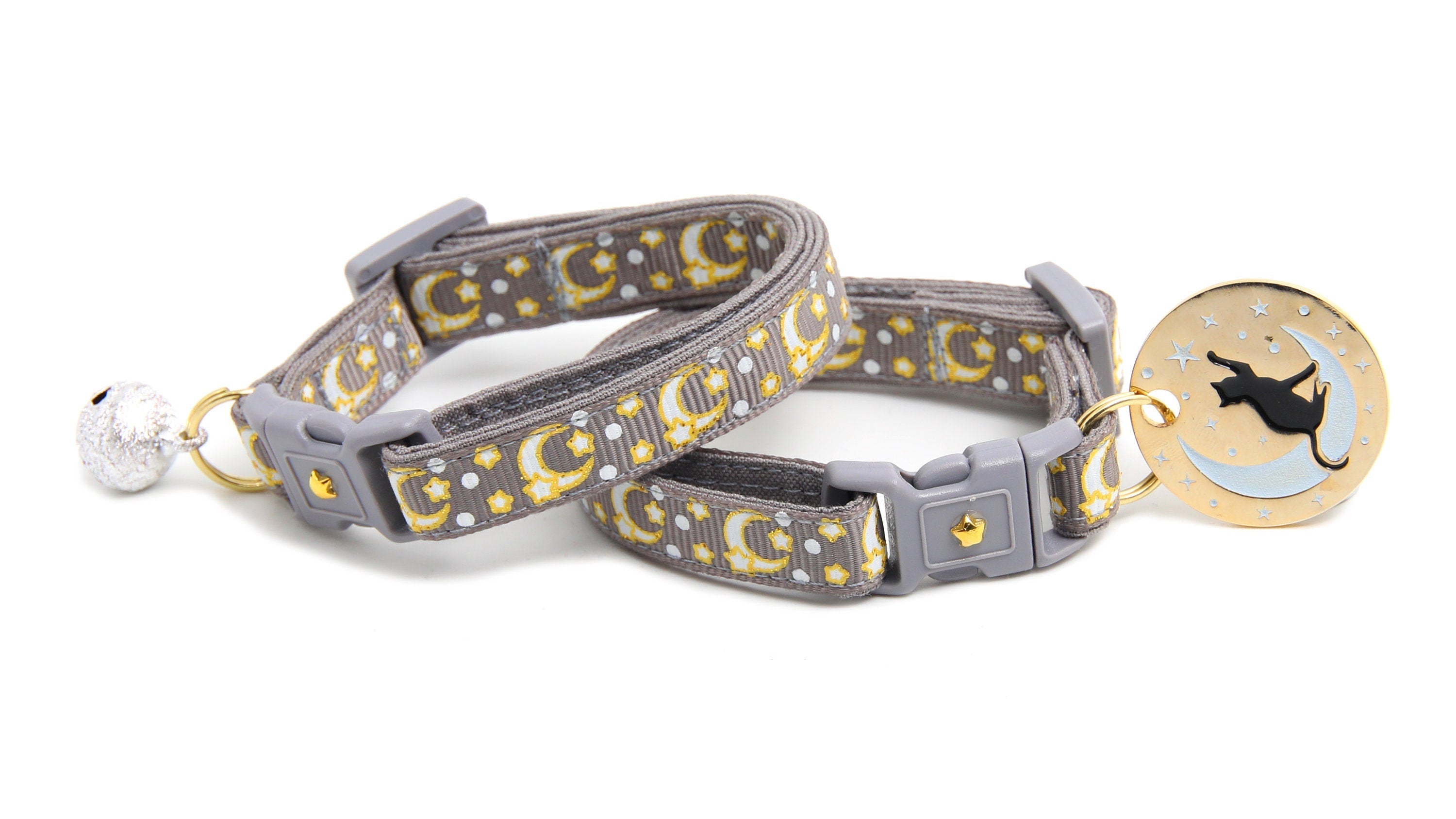 Gold Moons and Stars on Silver Cat Collar-2