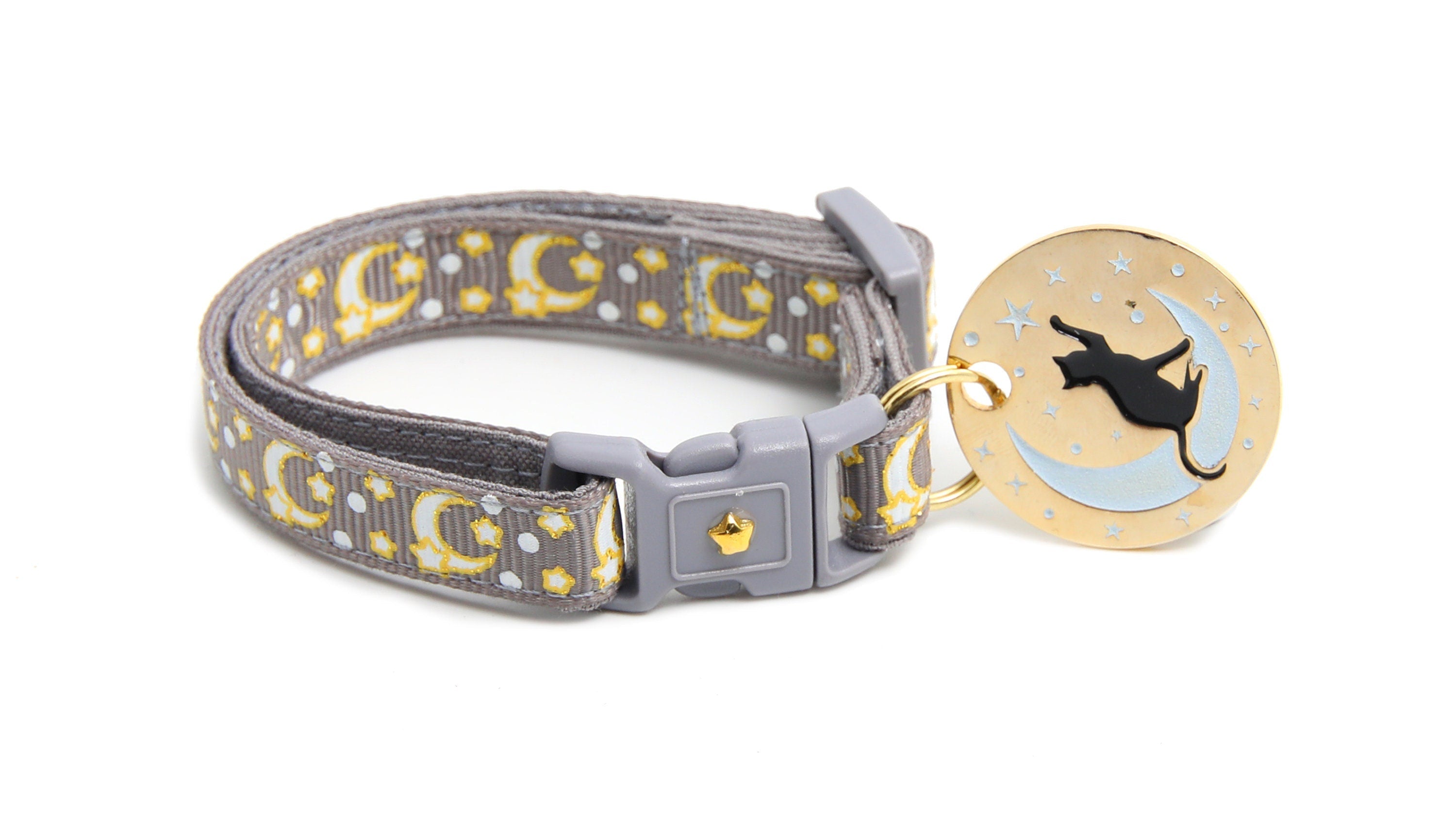Gold Moons and Stars on Silver Cat Collar-1