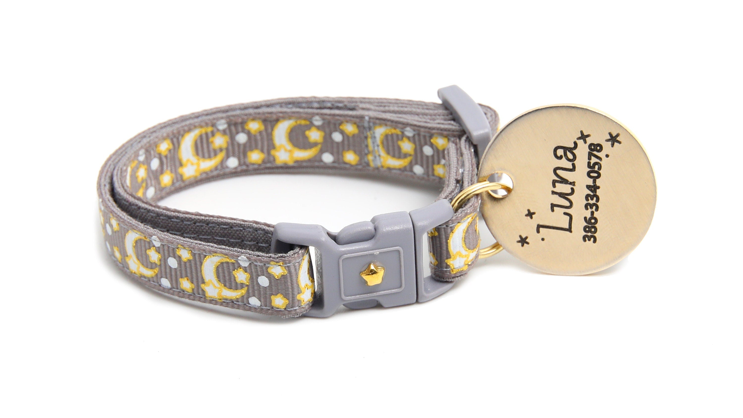 Gold Moons and Stars on Silver Cat Collar-6