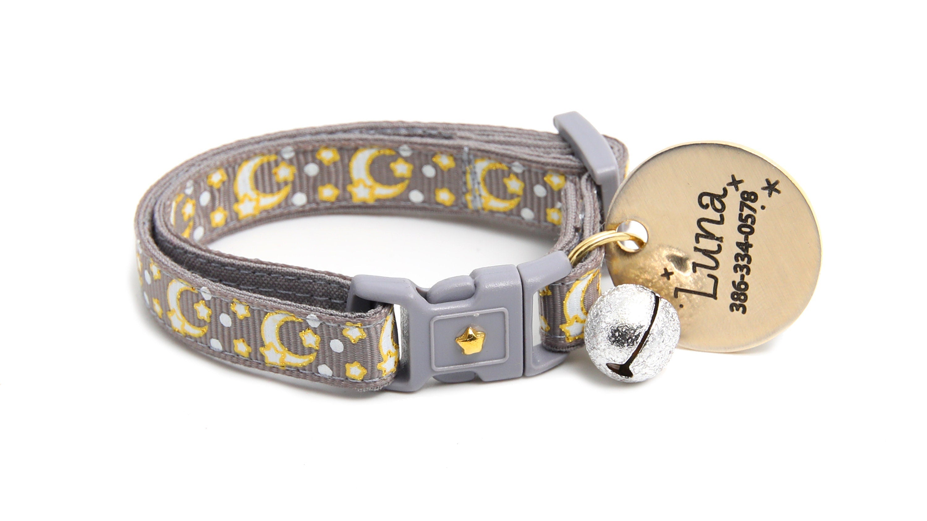 Gold Moons and Stars on Silver Cat Collar-7