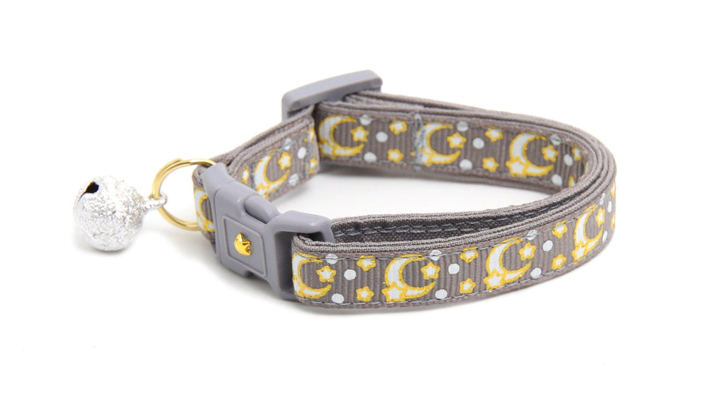 Gold Moons and Stars on Silver Cat Collar-0