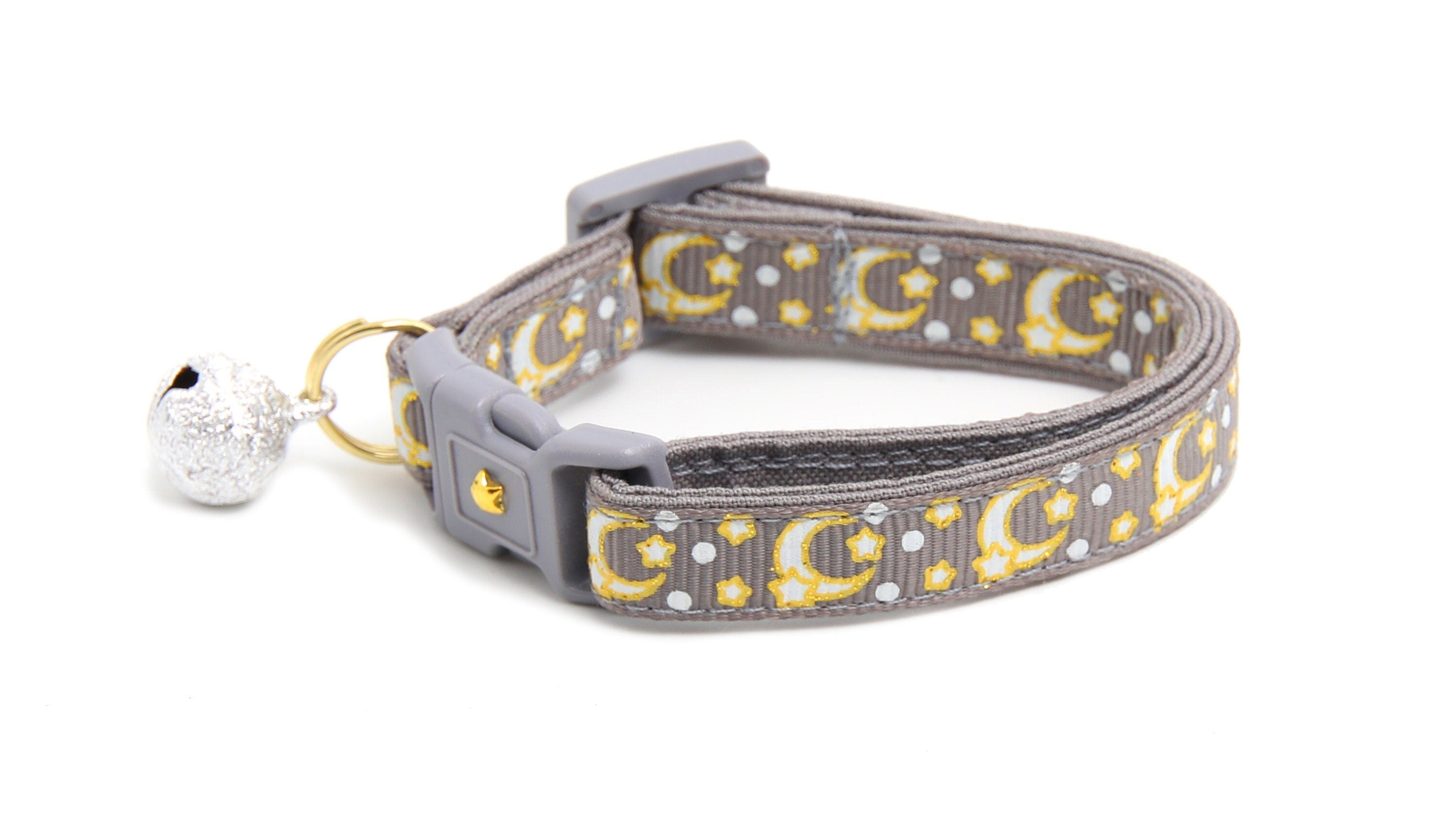 Gold Moons and Stars on Silver Cat Collar-0